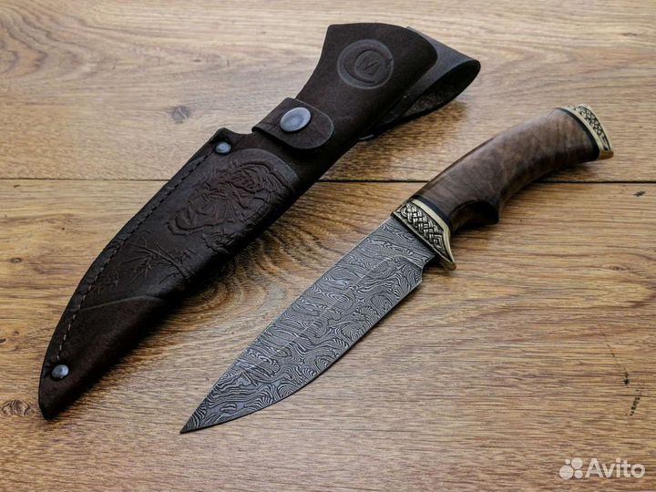 Нож Лазутчик из дамасской стали рукоять орех