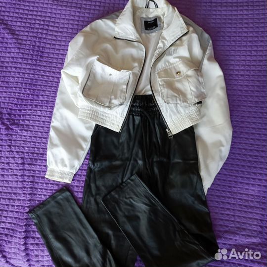 Бомбер bershka, штаны Эко кожа