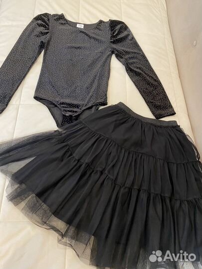 Боди Zara из черного бархата и юбка 140 см 9/10 л