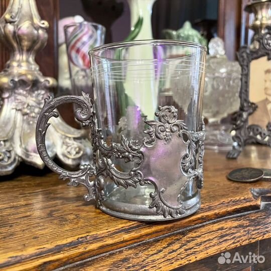 Старинный подстаканник рококо путти