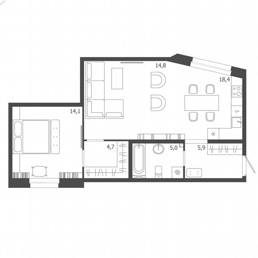 1-к. квартира, 62,9 м², 5/9 эт.