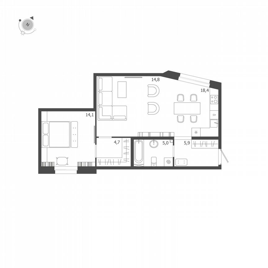 1-к. квартира, 62,9 м², 5/9 эт.
