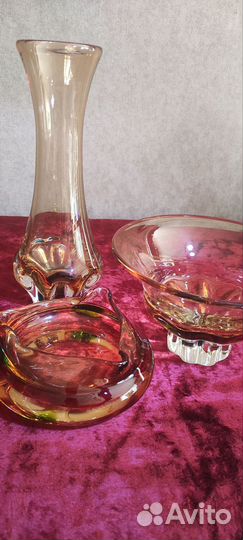 Ваза цветное гутное стеклоЧехия, СССР