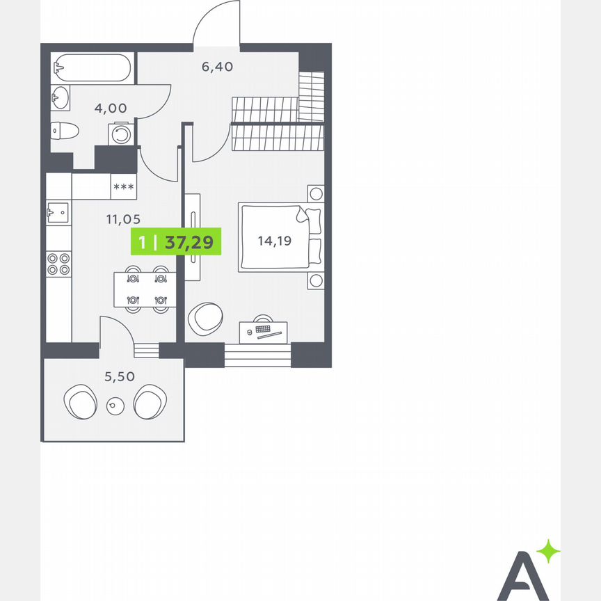 1-к. квартира, 36,6 м², 3/12 эт.