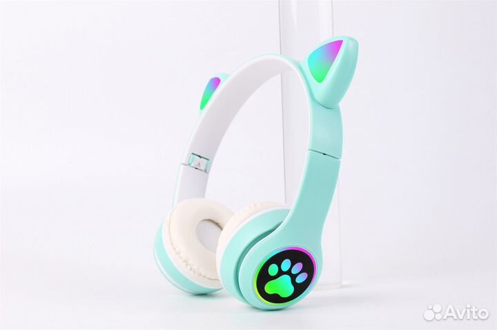 Наушники с ушками кошки Светящиеся беспроводные