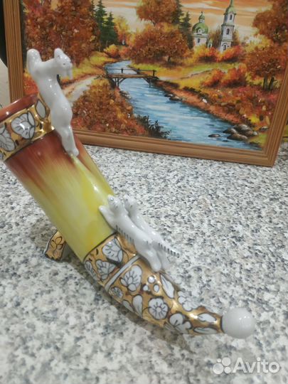 Статуэтка керамика СССР Рог изобилия или охотничий