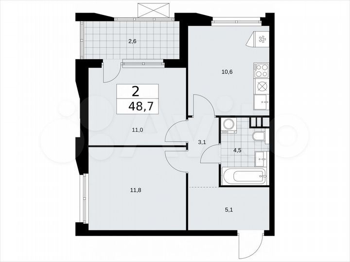 2-к. квартира, 48,7 м², 6/22 эт.