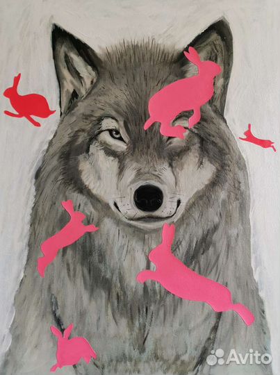 Картина маслом на холсте с изображением волка