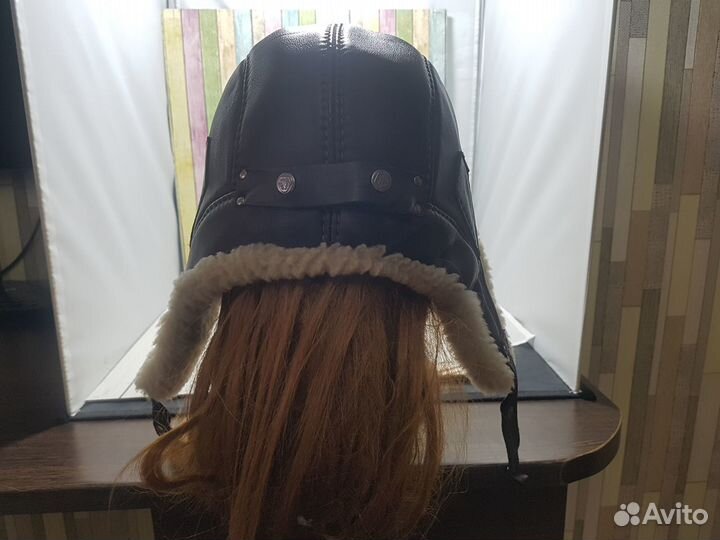 Стильная Шапка ушанка шлем натуральная кожа мех