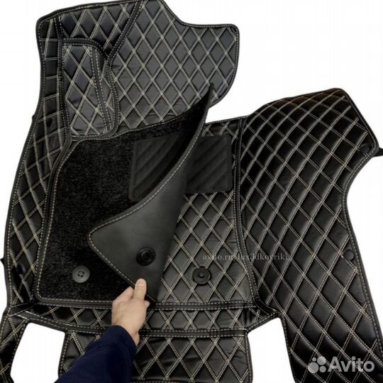 Коврики премиум Lexus LS +ворсовые. Чёрн/беж