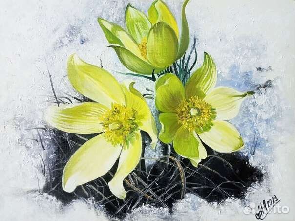 Картина маслом,Весенний первоцвет