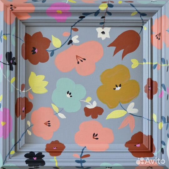 Авторская картина. Цветочный паттерн. Серый