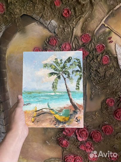 Картина масло/оргалит Побережье Шри Ланки