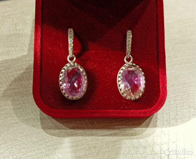 Серебряные серьги с природным аметрином