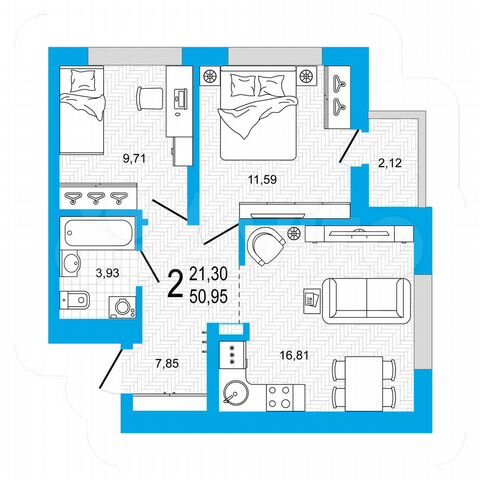 2-к. квартира, 51 м², 23/26 эт.