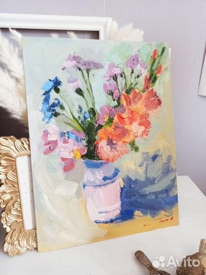 Картина букет цветов масло холст живопись