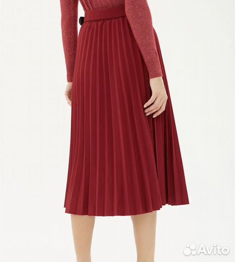 Юбка красная миди теплая бордо гофре, плиссировка