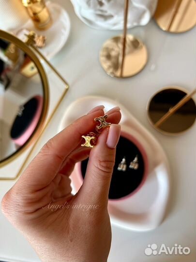 Серьги пусеты celine цвет золото