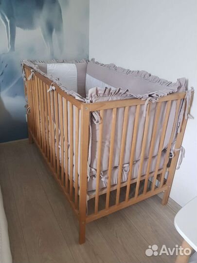 Детская кроватка IKEA, матрасик и бортики