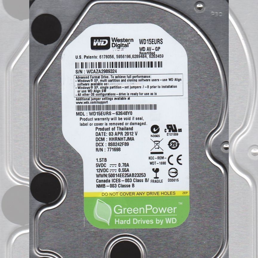 [WD15EURS] Жесткий Диск Western Digital 1,5tb Sata2 Wd15eurs