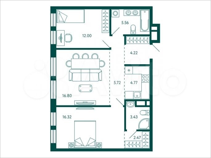 2-к. квартира, 71,3 м², 3/28 эт.