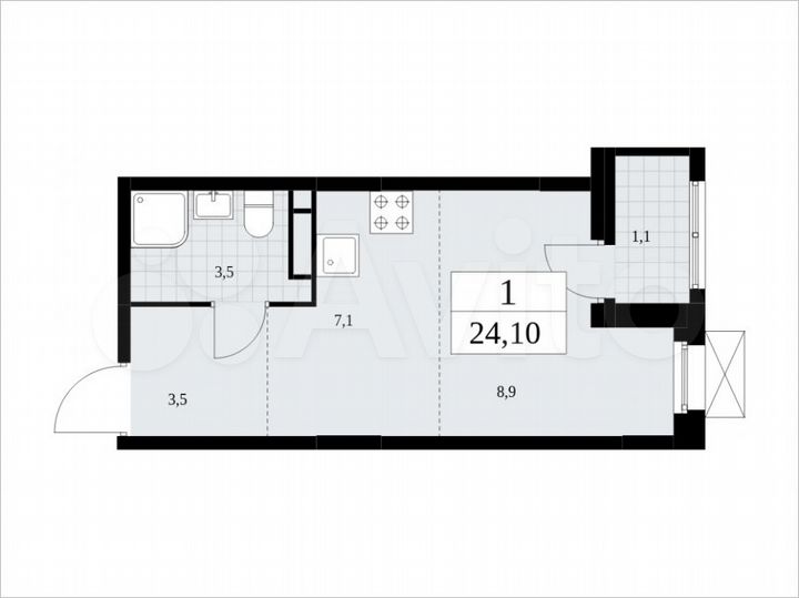 Квартира-студия, 24,1 м², 5/16 эт.