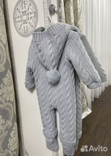 Вязаный комбинезон утепленный 0+