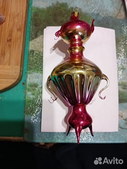 Винтажная ёлочная игрушка Самовар с чайником СССР