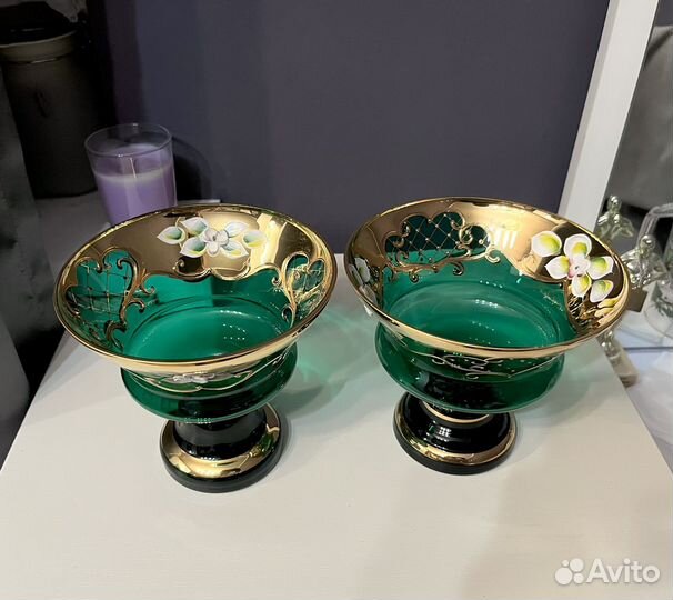 Богемия ваза конфетница изумруд смальта лепка