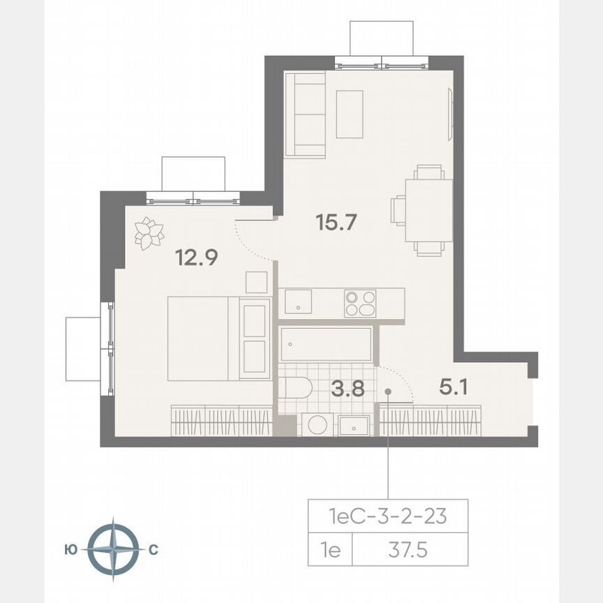 1-к. квартира, 37,5 м², 6/23 эт.