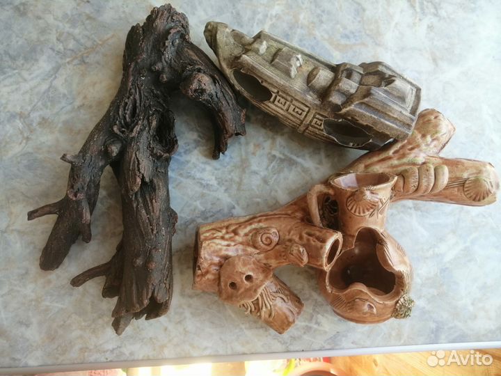 Декорации для аквариума корабль и коряги керамика