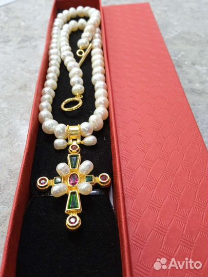 Крест грузинской Царицы Тамары,серебро с нат.жемчу