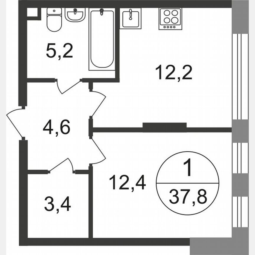 1-к. квартира, 37,8 м², 2/17 эт.