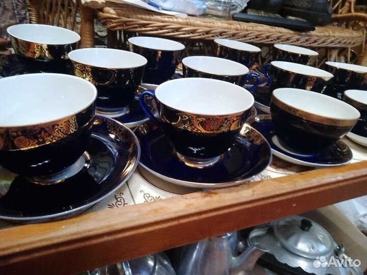 Чайные пары лфз кобальт с золотом из СССР