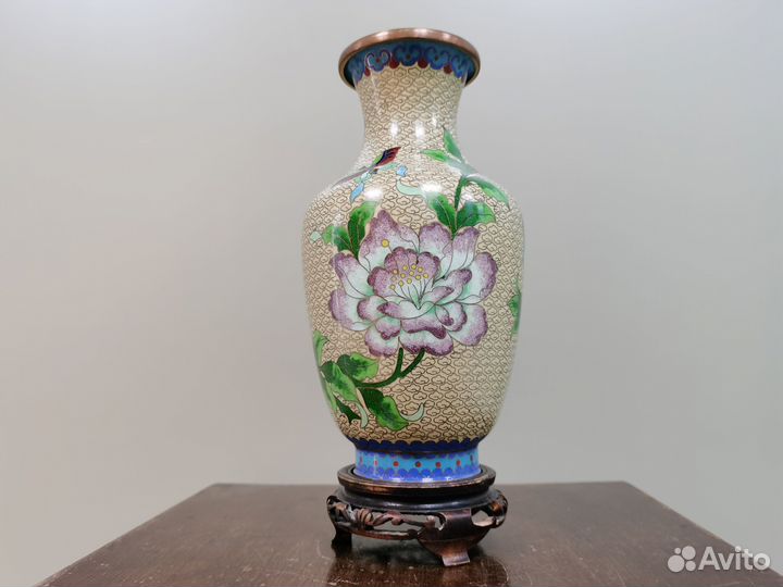 Ваза цветы клуазоне старый Китай 1950 годы эмаль