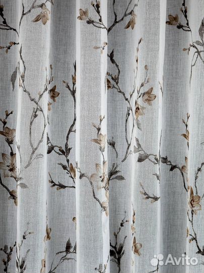 Тюль под лен Сакура (коричневый)