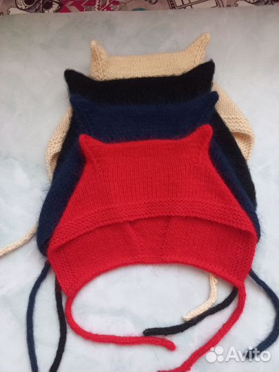 Чепчик вязаный женский с ушками коточепчик