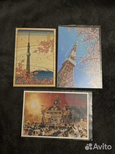 Почтовые открытки из городов России, Японии и тд