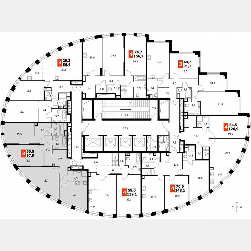 3-к. квартира, 97,9 м², 41/44 эт.