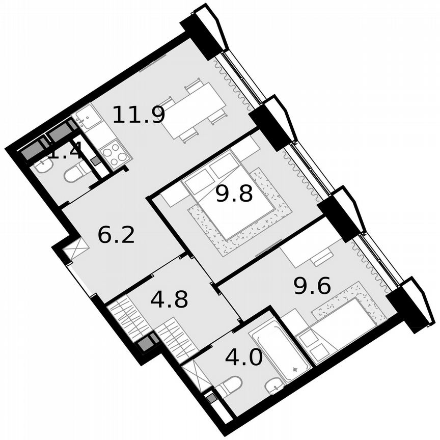 2-к. квартира, 48,1 м², 18/22 эт.