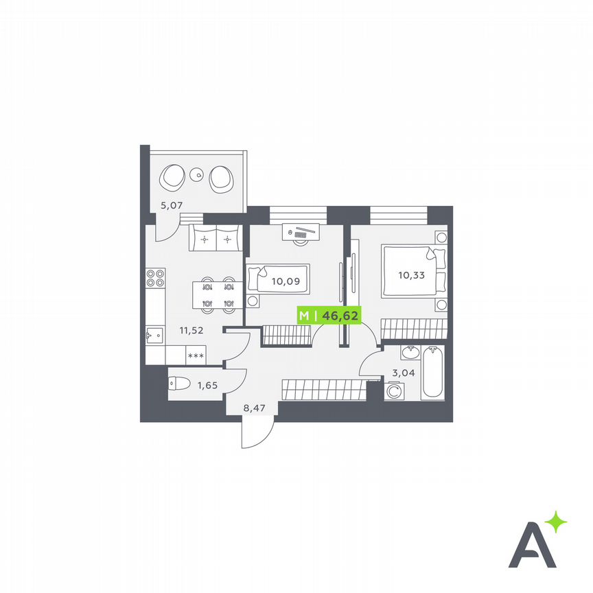 2-к. квартира, 46,6 м², 11/12 эт.