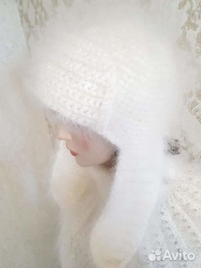 Шапка ушанка вязаная пуховая Козий пух