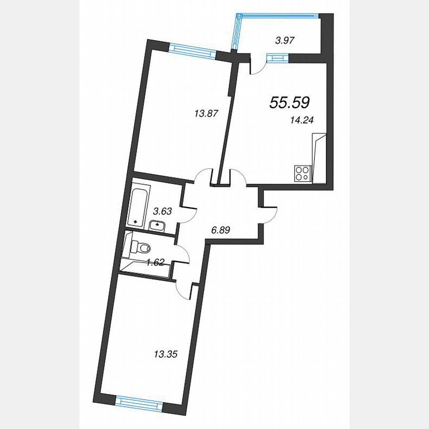 2-к. квартира, 57,6 м², 22/22 эт.