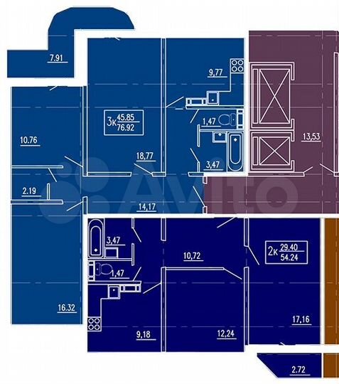 3-к. квартира, 76,9 м², 2/17 эт.