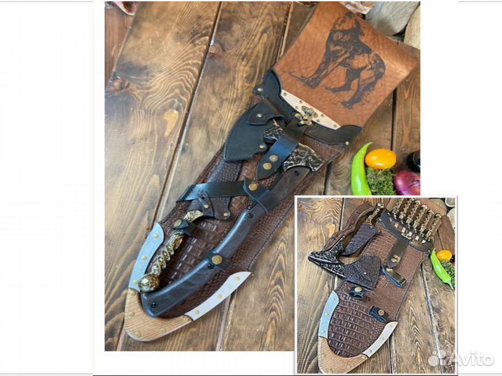 Шашлычный набор в кожаном чехле подарочный