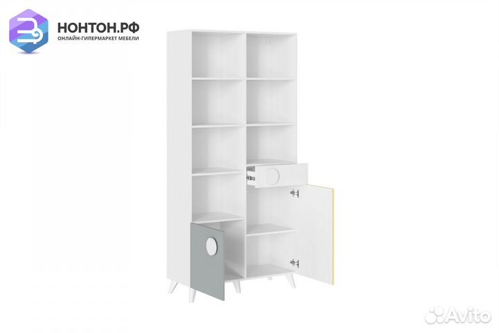 Стеллаж Кубо белый / грин грей софт / солнечно-жел