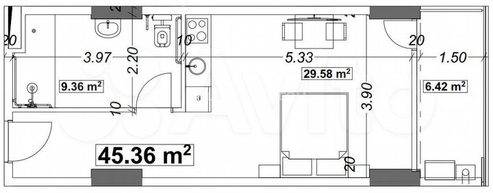 Квартира-студия, 45 м² (Грузия)