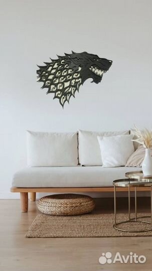 Панно из дерева волк игра престолов