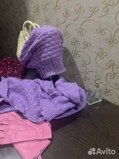 Комплект шапка и шарф перчатки кожаные