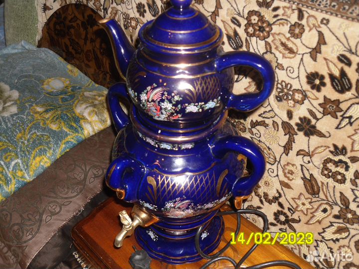 Самовар фарфоровый электрический кобальт СССР